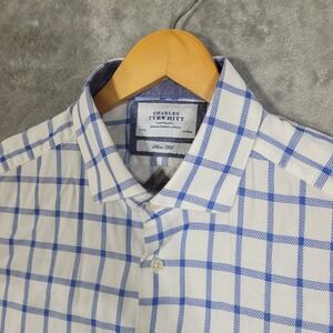 Charles Tyrwhitt Dress Shirt Mens 17 37 Slim Fit White Blue Gingham Check